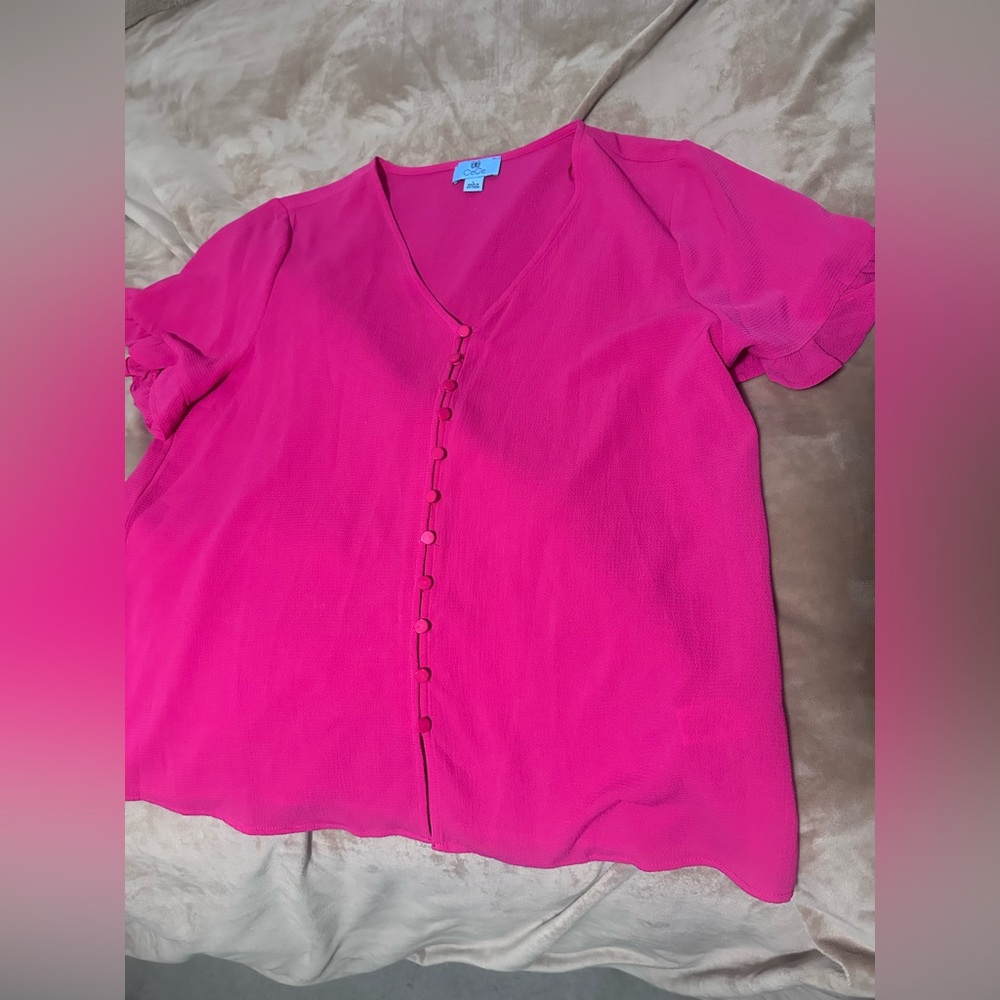 CeCe Fuchsia Button-Up Blouse L